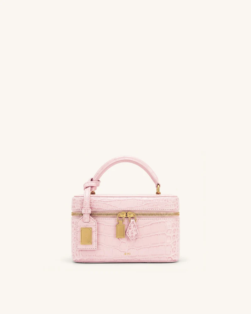Cleo Sac boîte à poignée supérieure - Rose clair façon croco