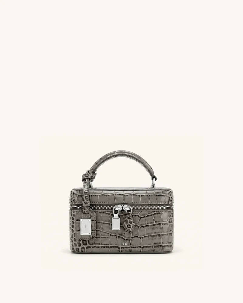 Cleo Sac à poignée supérieure forme boîte - Gris effet croco