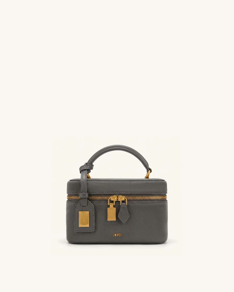 Cleo Sac à poignée supérieure forme boîte en faux daim - Gris foncé