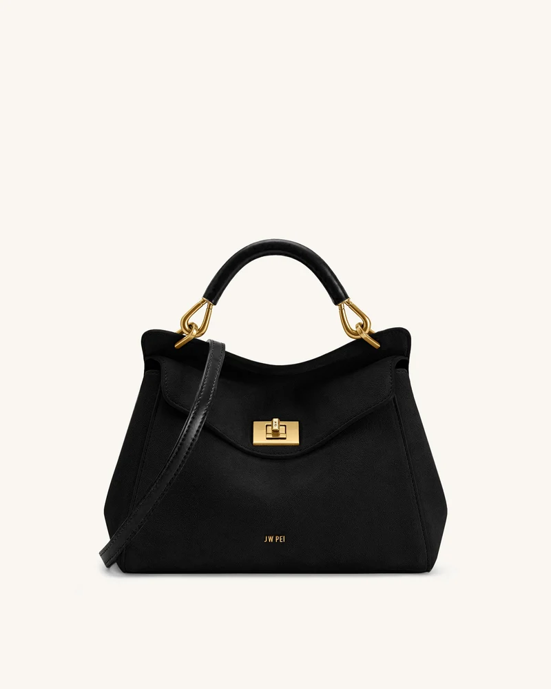 Lucia Sac à main classique en faux daim à poignée supérieure - Noir