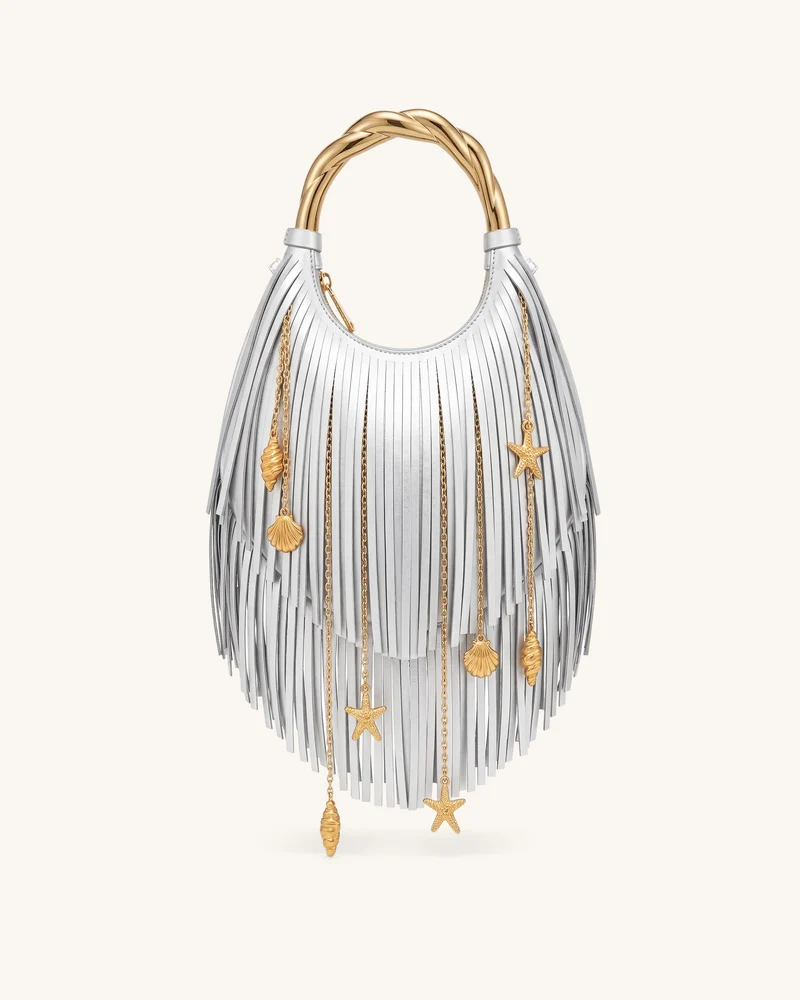 Chloe Sac à main à poignée en métal et franges - Argenté