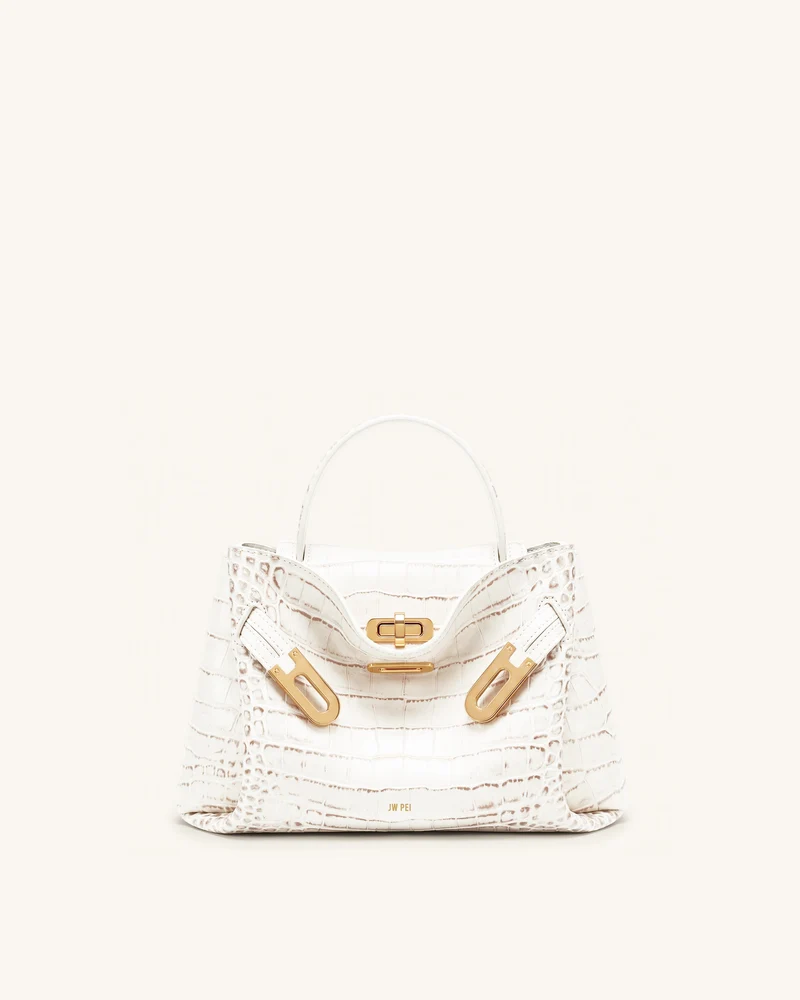 Rhea Petit sac d'épaule à double boucle - Crocodile blanc