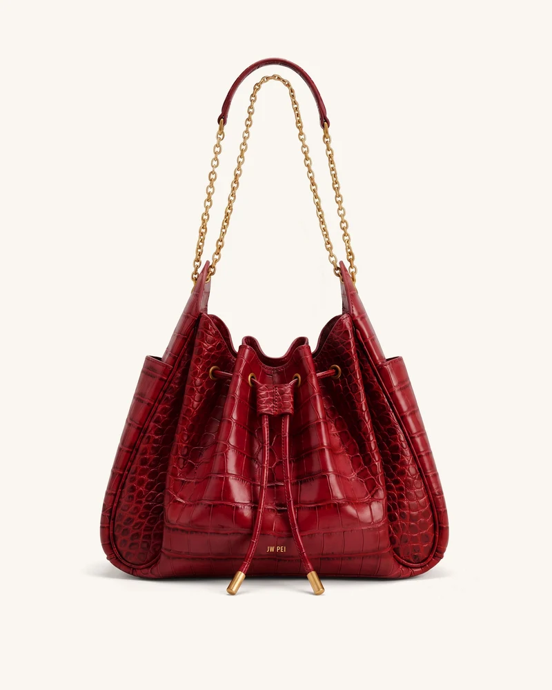 Rowan Sac seau à cordon de serrage froncé avec chaîne - Crocodile rouge foncé