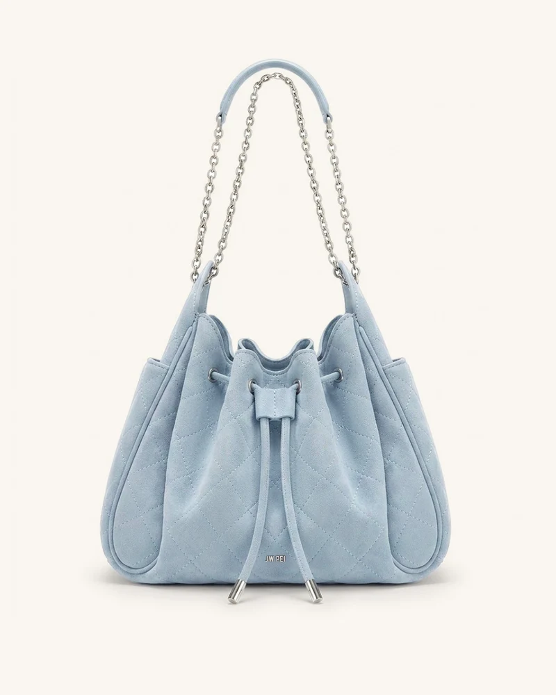 Rowan Sac seau matelassé à chaîne en faux suède - Bleu