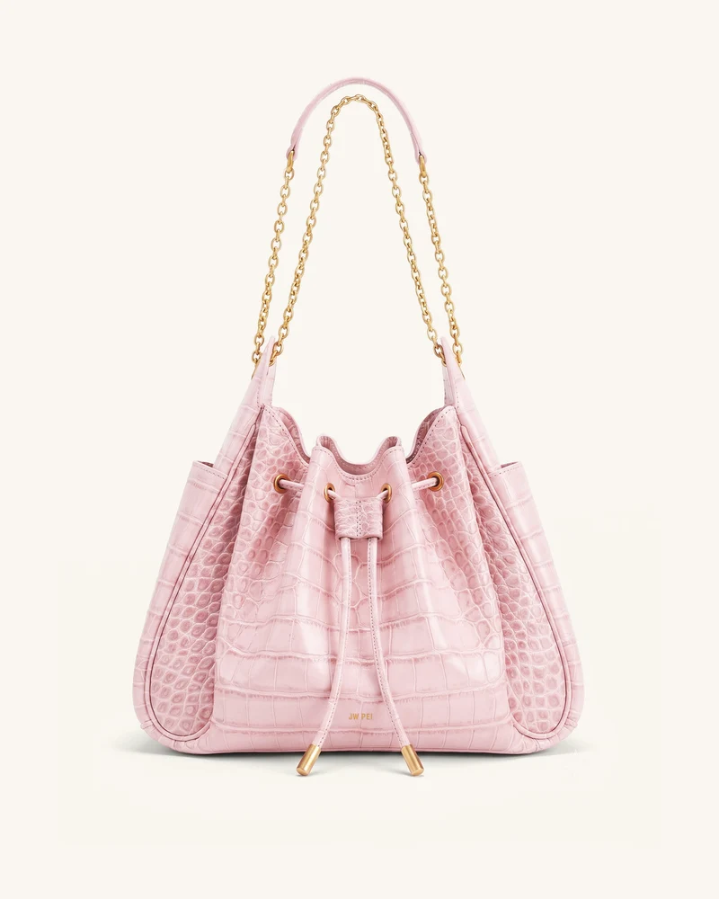 Rowan Sac seau à cordon de serrage froncé avec chaîne - Crocodile rose