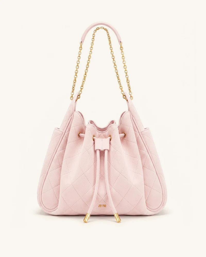 Rowan Sac seau matelassé à chaîne en faux suède - Rose