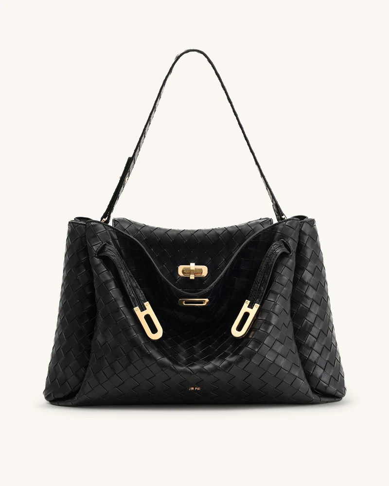 Rhea Grand sac à bandoulière texturé tissé - Noir