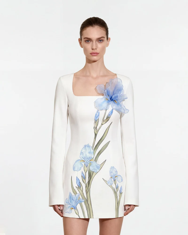 Robe moulante à imprimé floral - Blanc