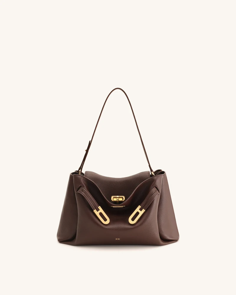 Sac à bandoulière à double boucle texturé Rhea - Marron foncé