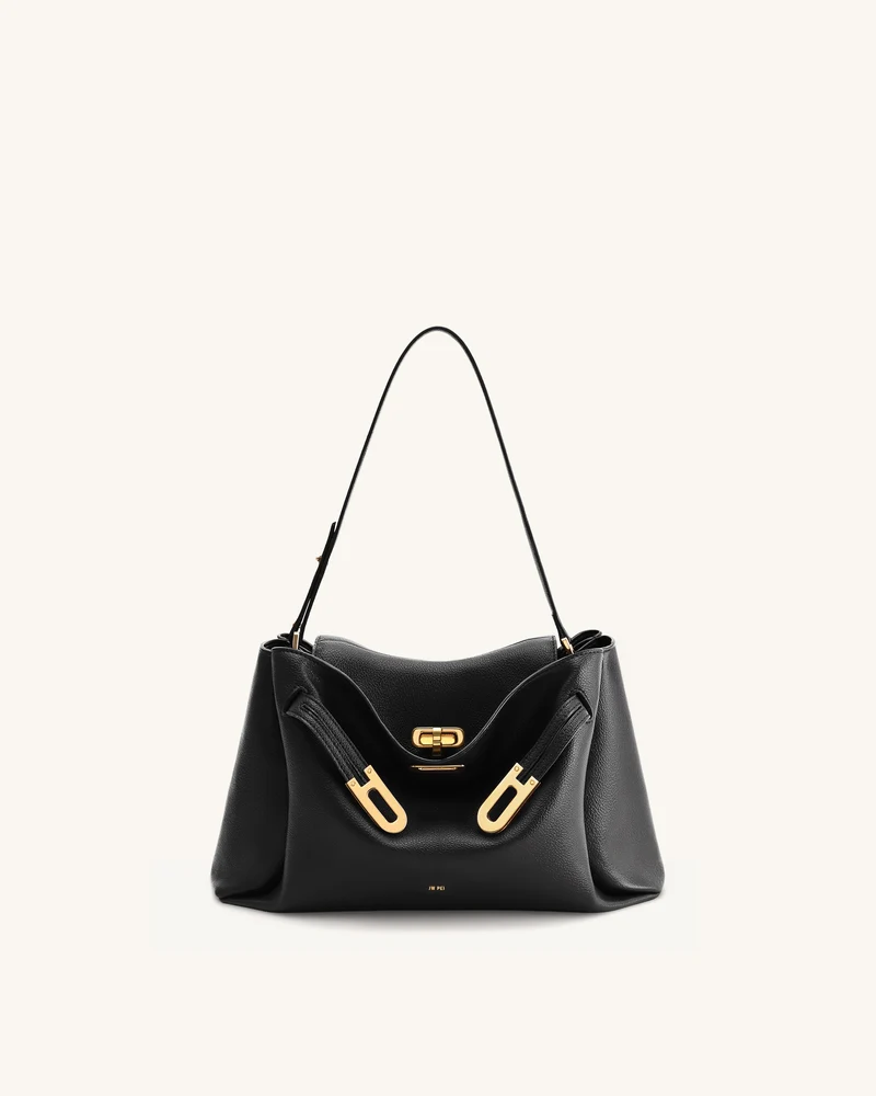 Sac à bandoulière à double boucle texturé Rhea - Noir