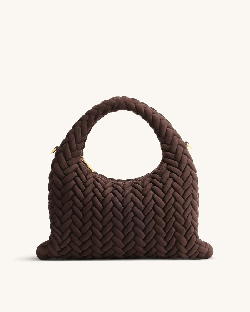 Sac à poignée matelassé en faux daim Cora - Marron foncé