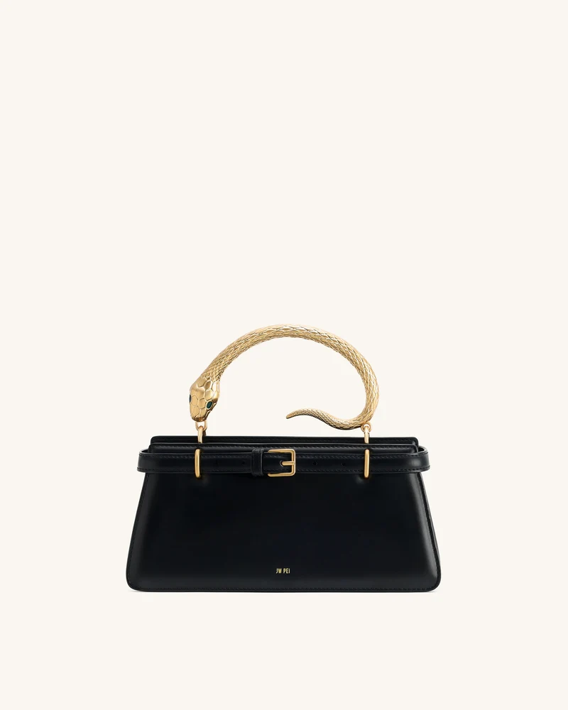 Sac à main avec poignée serpent Elena - Noir