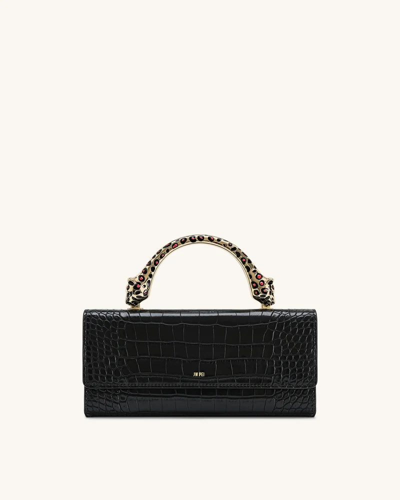 Maya Sac à main avec anse supérieure et quincaillerie en forme de léopard - Croco noir