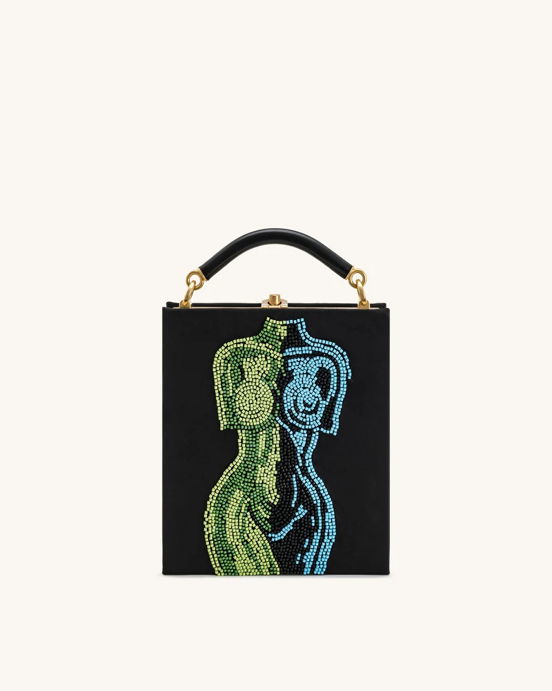 Elle Sac à main avec anse supérieure orné de perles colorées - Noir