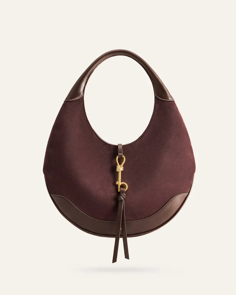 Colette Sac Hobo Croissant en Fausse Suede - Marron Foncé