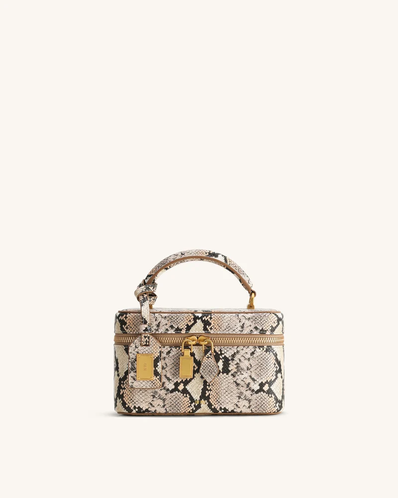 Sac à main avec anse supérieure en forme de boîte et motif serpent Cleo - Beige