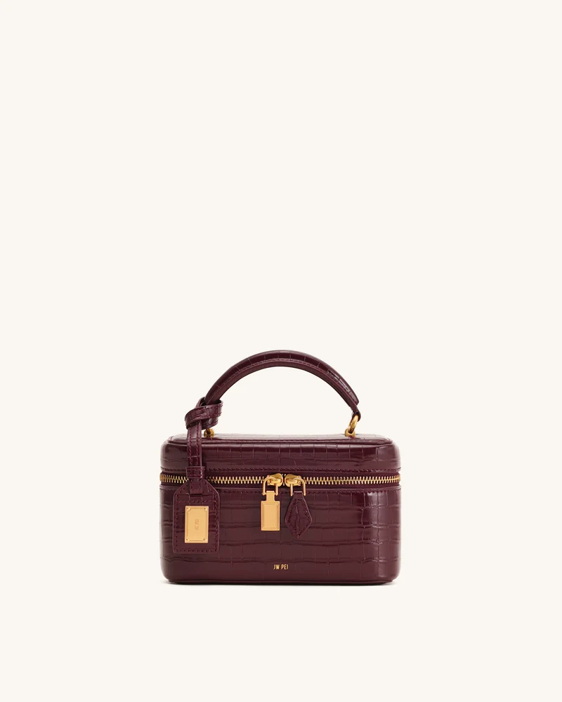 Sac à main avec anse supérieure en forme de boîte Cleo - Bordeaux Croco