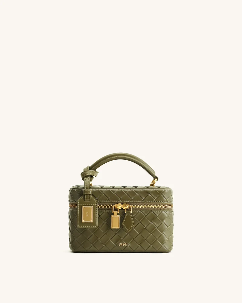 Sac à main avec anse supérieure en forme de boîte et texture tissée Cleo - Vert olive
