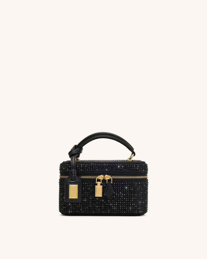 Sac à main avec anse supérieure en forme de boîte et cristal artificiel Cleo - Noir