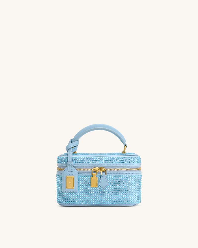 Sac à main avec anse supérieure en forme de boîte et cristal artificiel Cleo - Bleu
