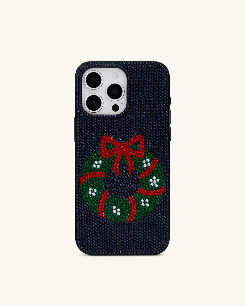 Holiday Coque de téléphone couronne scintillante - Noir