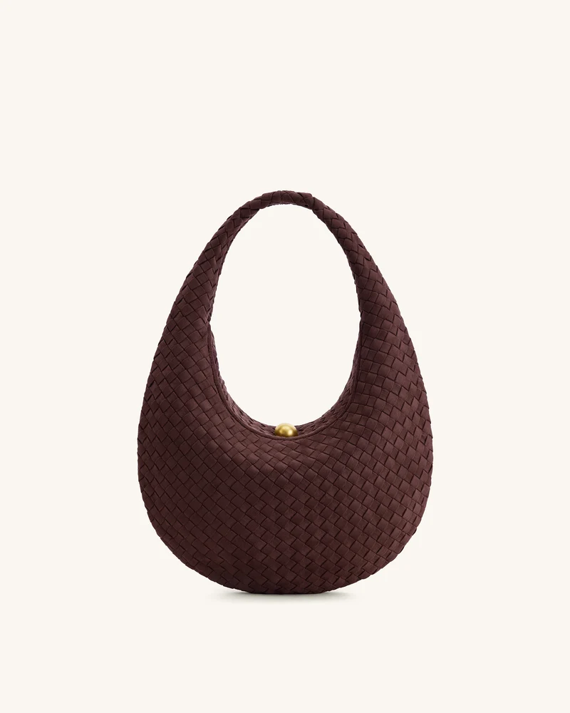 Nola Sac hobo bandoulière tressé en faux daim - Moka foncé