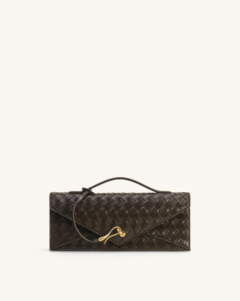 Celeste Sac à anse supérieure forme enveloppe tressé texturé - Marron foncé