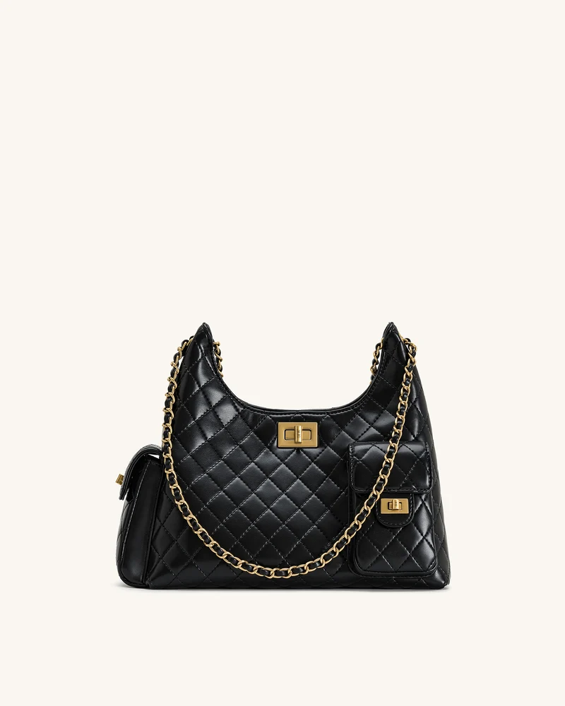 Vivian Sac à bandoulière matelassé à chaîne - Noir