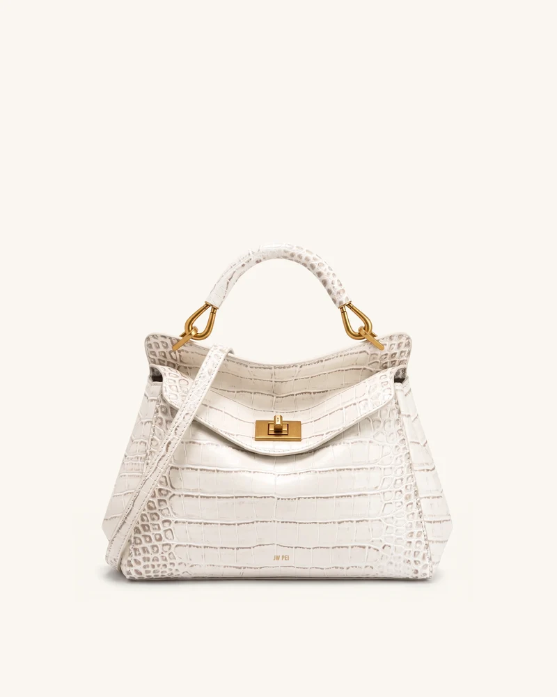 Lucia Sac classique à poignée supérieure - Effet croco blanc cassé