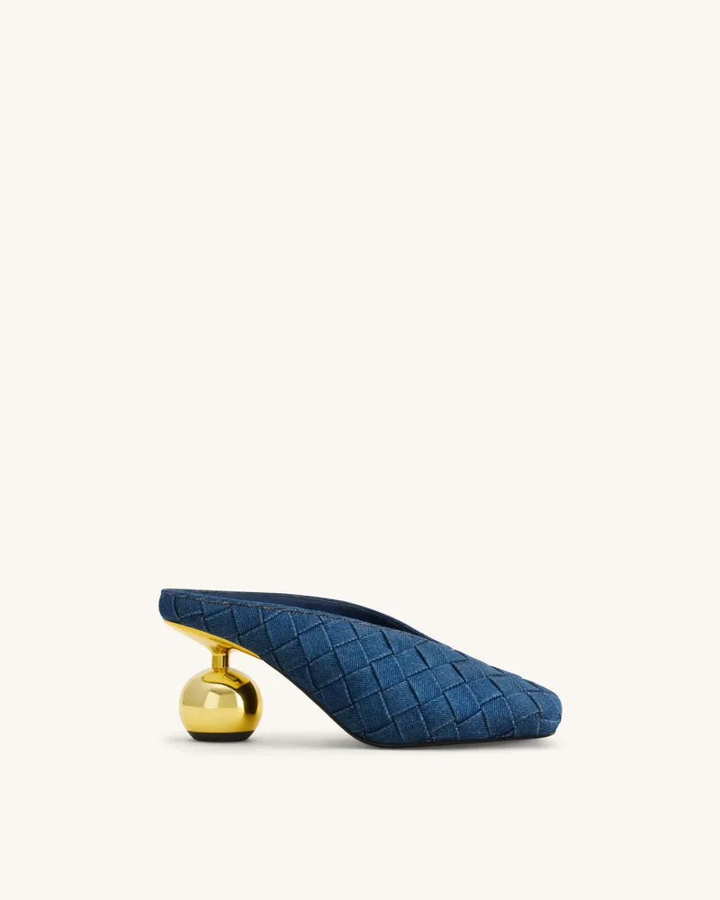 Ellie Mules à talons tressées à bout carré - Bleu denim