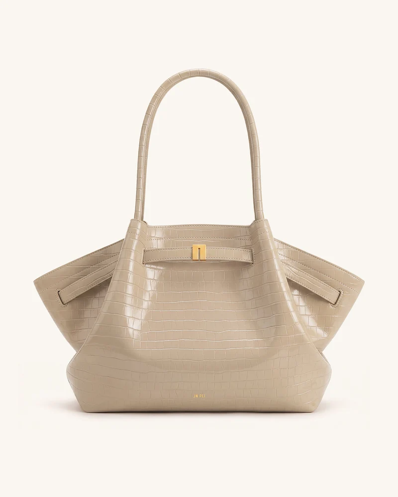 Hana Grand sac cabas aspect crocodile - Gris éléphant