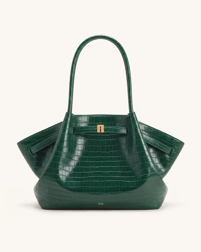 Hana Grand sac cabas aspect crocodile - Vert