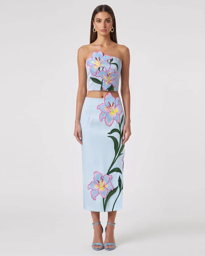 Lily Top corset bustier brodé de fleurs - Bleu clair