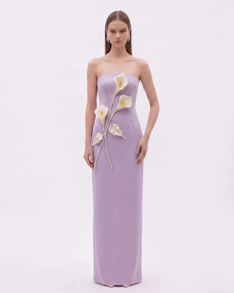 Robe bustier à appliqués floraux - Violet