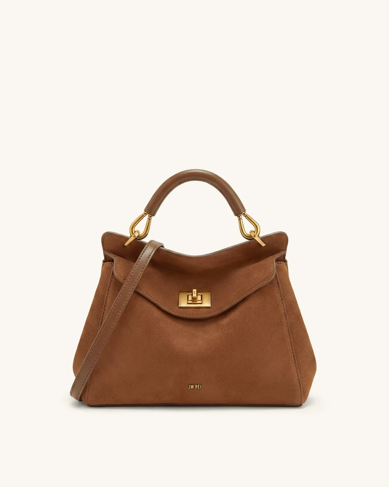Lucia Sac à main classique en faux daim à poignée supérieure - Marron rouge foncé