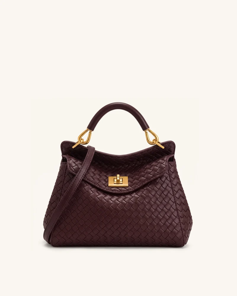Lucia Sac à main classique tissé à poignée supérieure - Bordeaux foncé