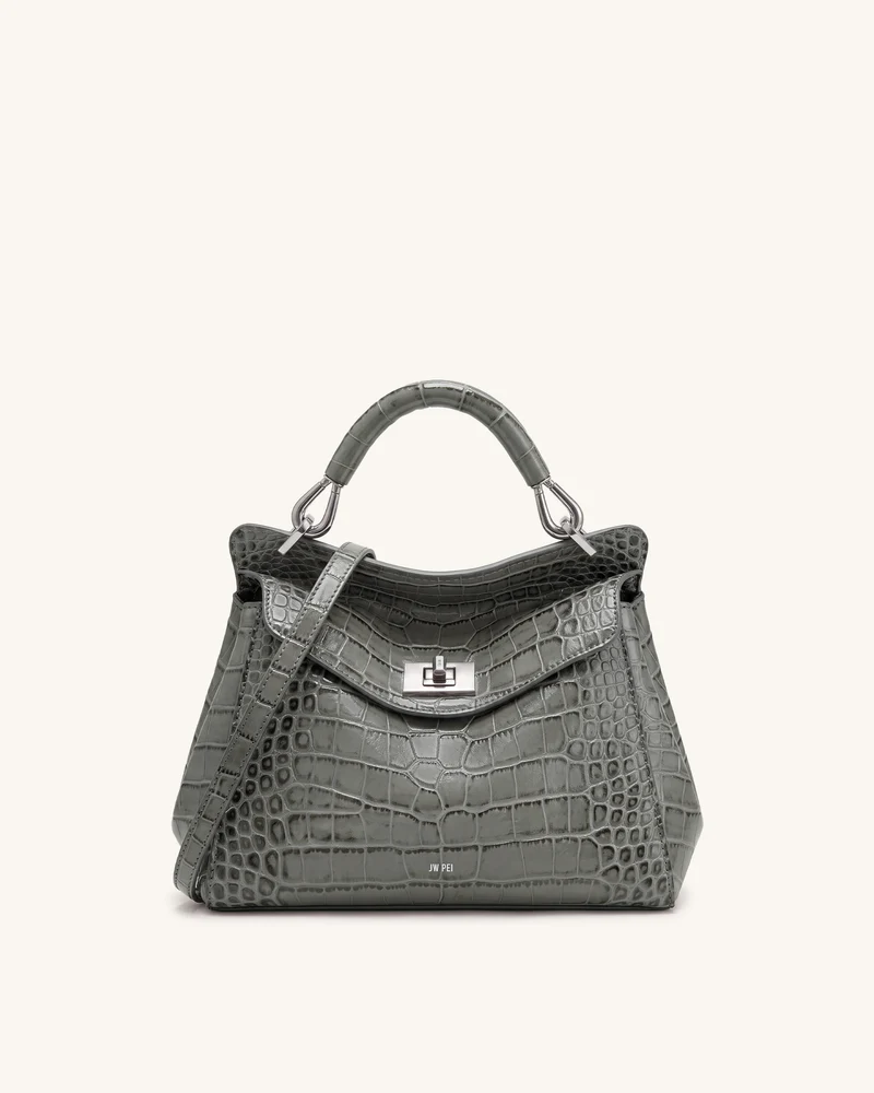 Lucia Sac à main classique à poignée supérieure - Effet croco gris