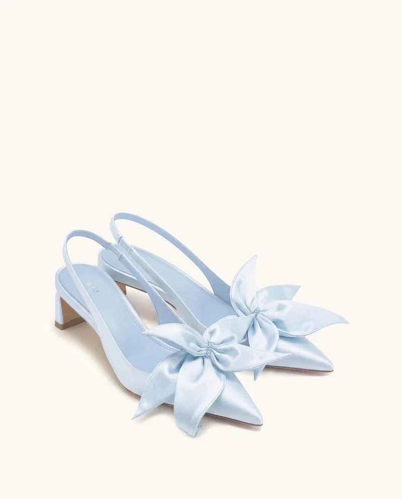 Queena Escarpins Slingback Appliqués Floraux - Bleu