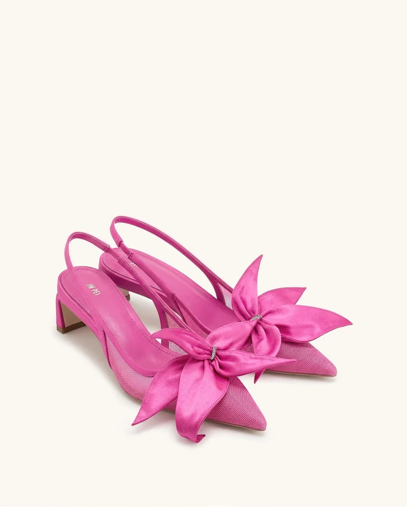 Queena Escarpins Slingback Appliqués Floraux - Rose