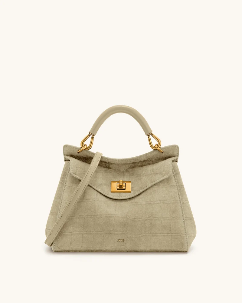 Lucia Sac à poignée supérieure classique en faux daim effet croco - Beige clair