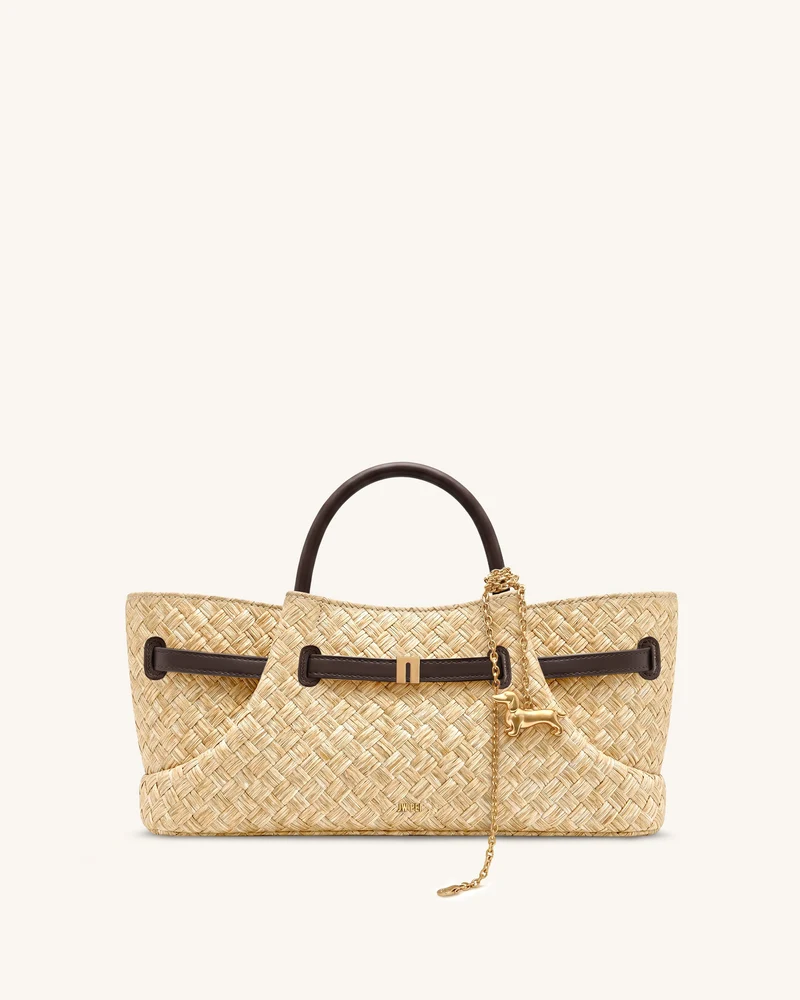 Maeve Sac cabas en paille synthétique avec breloque teckel en métal - Marron