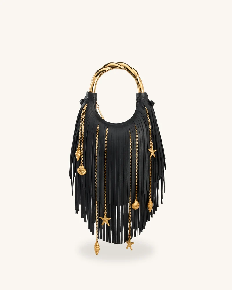 Chloe Sac à main à franges et poignée en métal - Noir