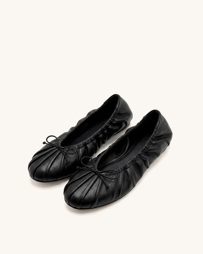 Solenne Ballerines froncées à cordon de serrage - Noir
