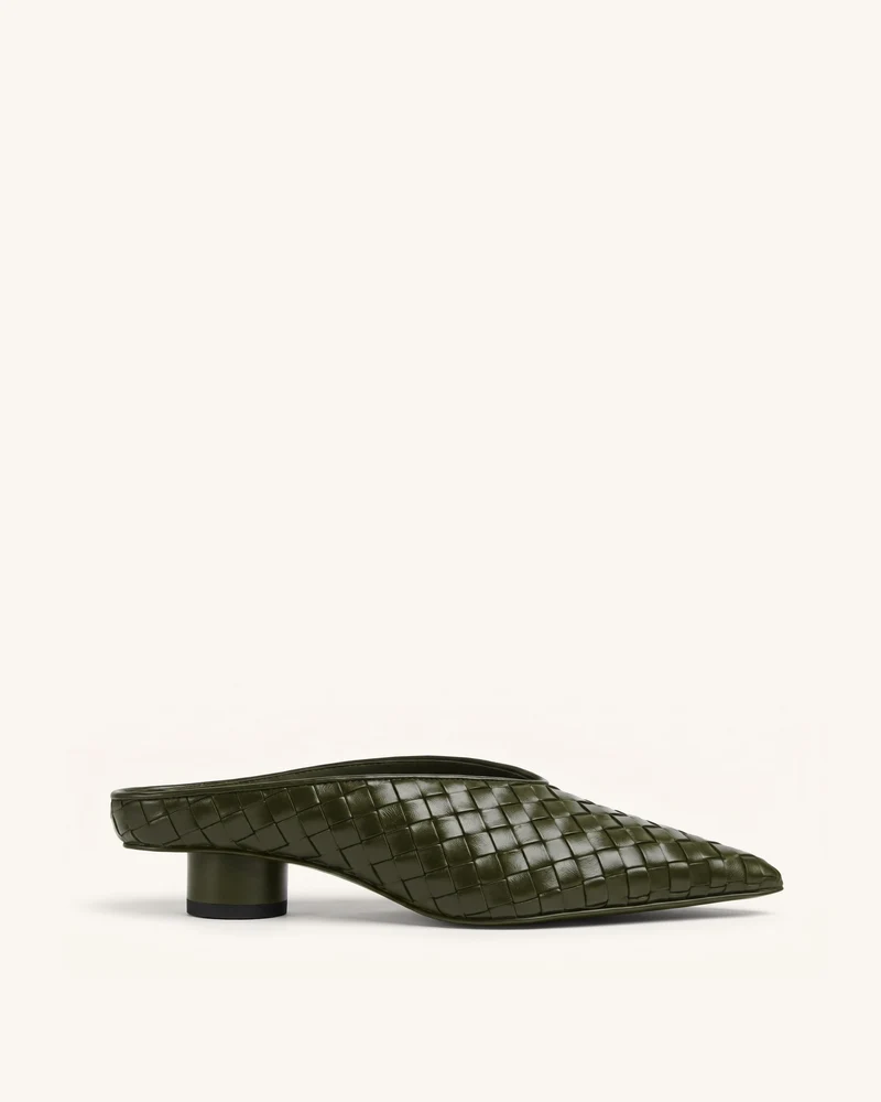 Helena Mules tissées texturées à bout pointu - Vert olive