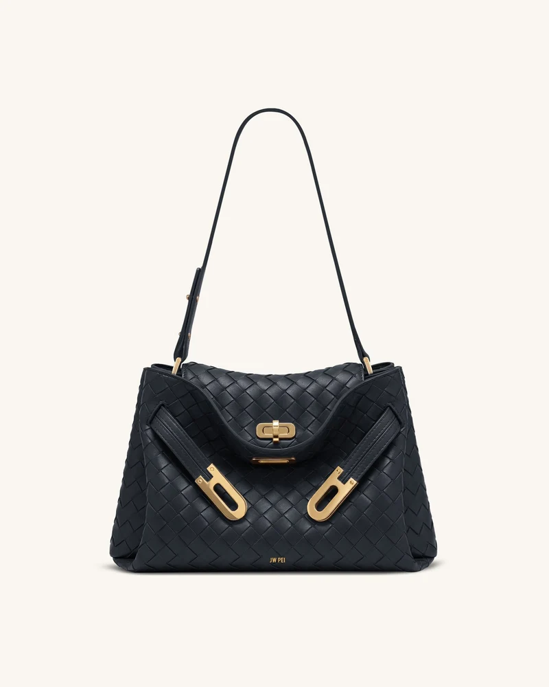 Rhea Sac à bandoulière à double boucle texture tissée - Bleu marine