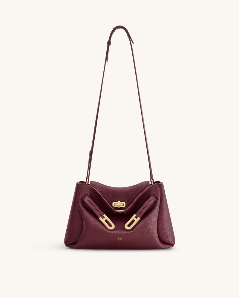 Rhea Sac à bandoulière à double boucle en cuir grainé - Bordeaux foncé