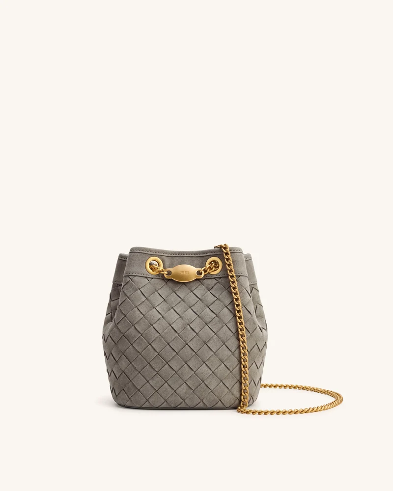 Yara Sac seau tissé à la main en suédine - Gris
