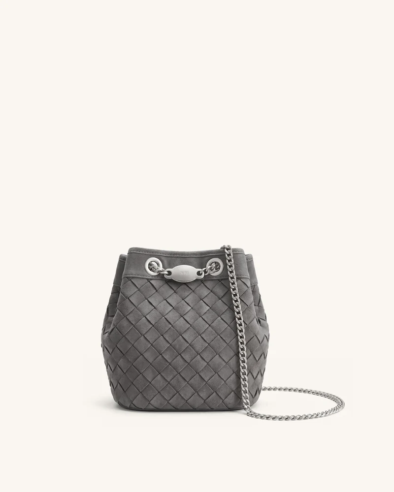 Yara Sac seau tissé à la main en suédine - Gris foncé