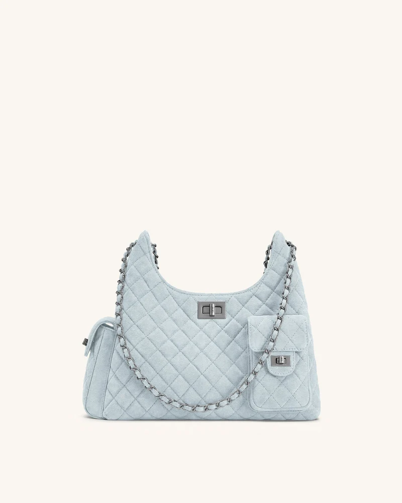 Vivian Sac à bandoulière matelassé en similicuir suédé - Bleu clair