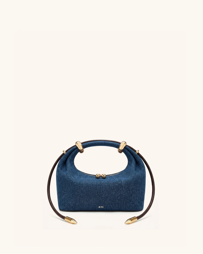 Ellie Sac à main à poignée supérieure orné d'un anneau métallique - Denim bleu